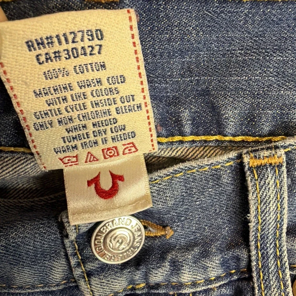 True Religion Straight Natural Jeans Men's 32 Embroidered Horseshoe Logo Blue